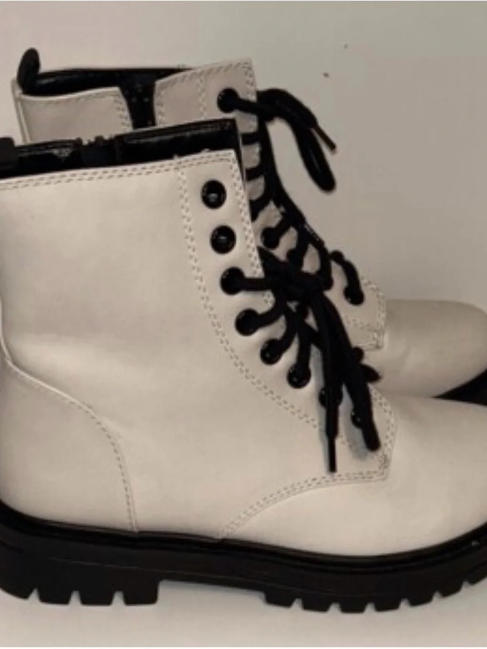 Youth White Lace-Up Combat Boots with Black Soles